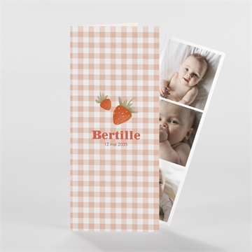 Faire-part naissance vichy et fraises photomaton