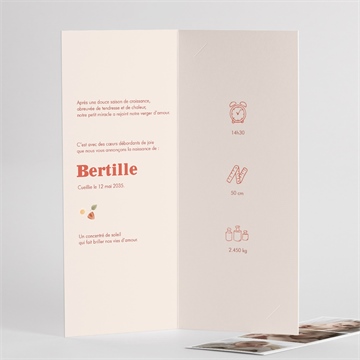 Faire-part naissance vichy et fraises photomaton - Détail de l'intérieur