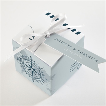 Boîte de dragées mariage passeport marin - Dessus de la boîte