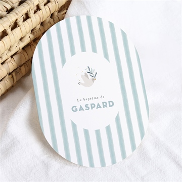Faire-part de baptême colombe et rayures