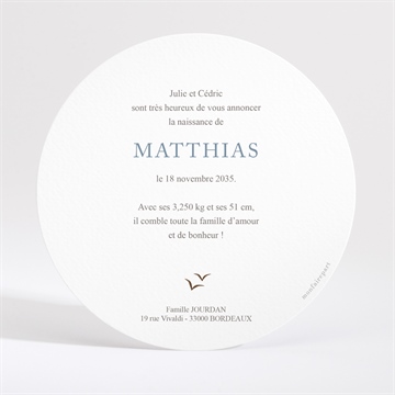 Faire-part naissance mer rond - Dos du faire-part