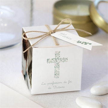 Boîte de dragées profession de foi croix nature