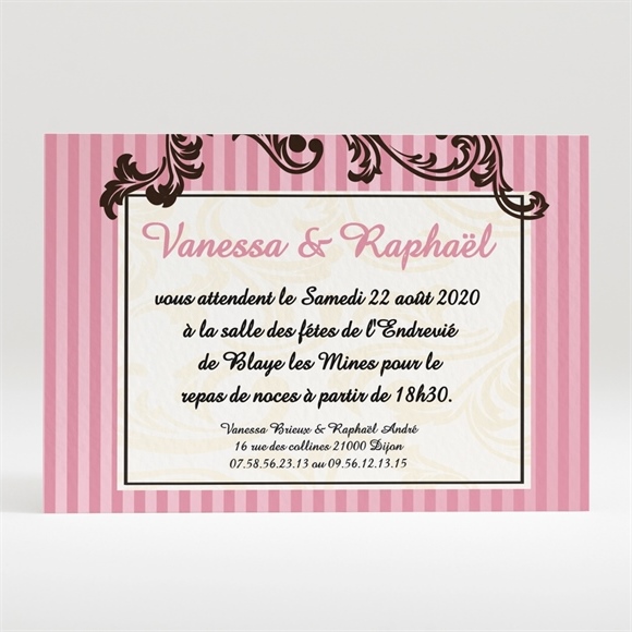 Carton d'invitation mariage Carte baroque rose réf.N12094
