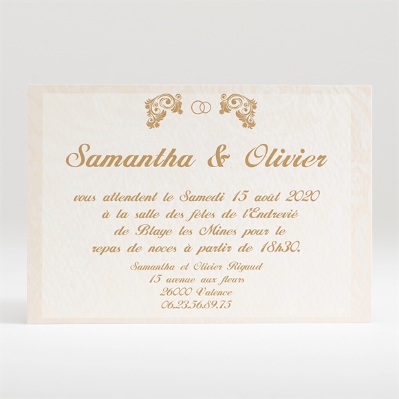 Carton d'invitation mariage Beige et blanc réf.N12098