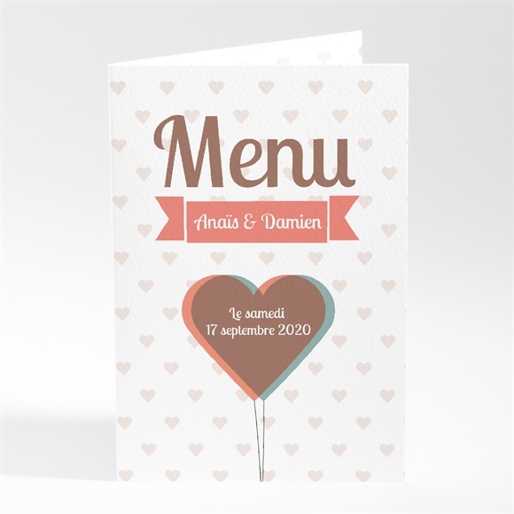 Menu mariage Ballon en coeur poétique réf.N401169