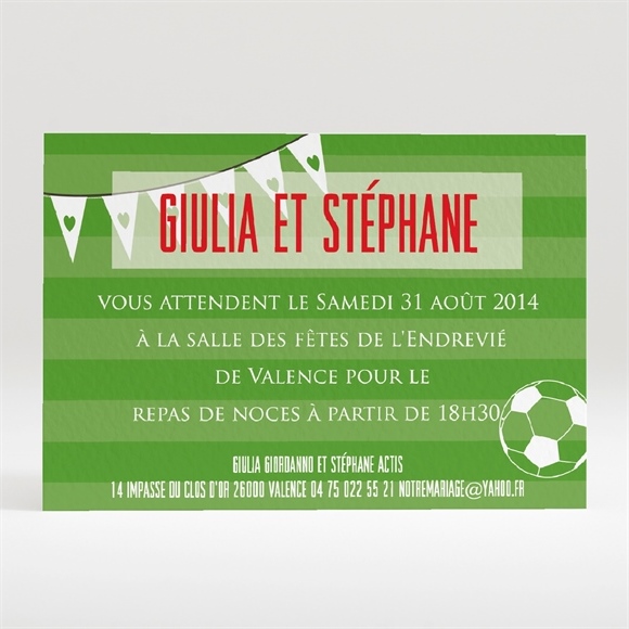 Carton d'invitation mariage Notre Terrain de Football réf.N120214