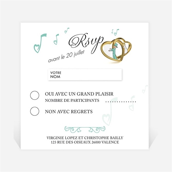 Carton réponse mariage Belle Sérénade réf.N300317