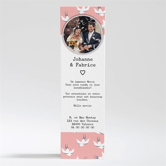 Remerciement mariage Nos motifs hirondelles réf.N200309