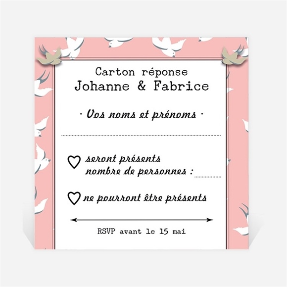 Carton réponse mariage Nos motifs hirondelles réf.N300353