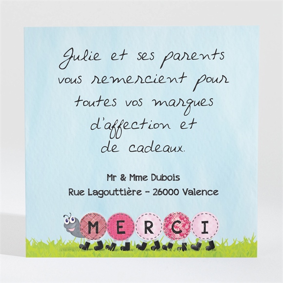 Remerciement naissance notre chenille humour