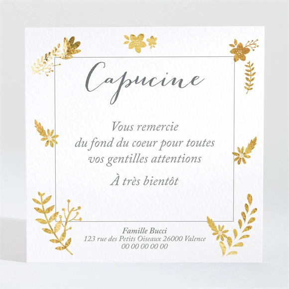 Remerciement naissance feuillage classique et chic