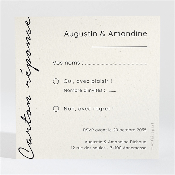 Carton réponse anniversaire de mariage rose poudré