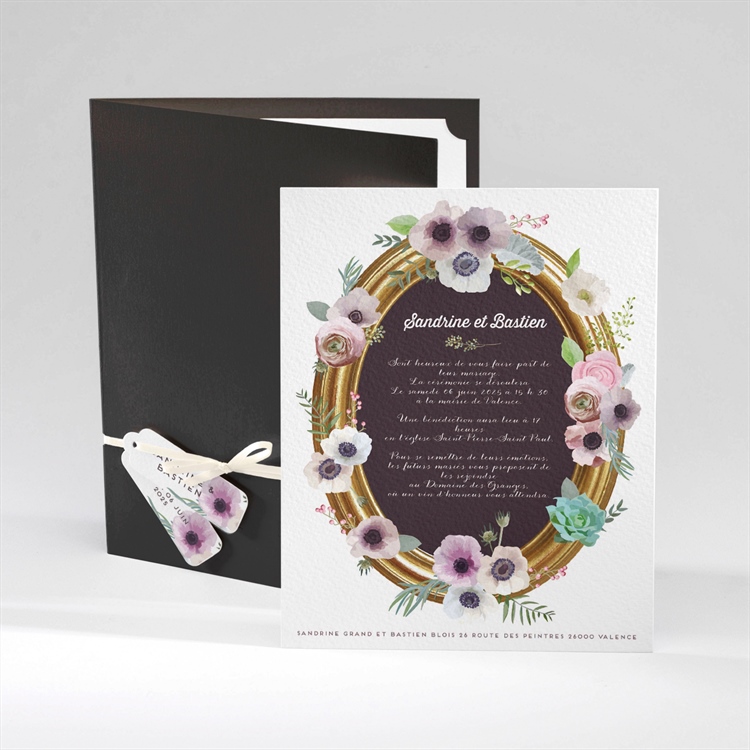 Faire-part mariage Couronne fleurs violettes réf.N92029