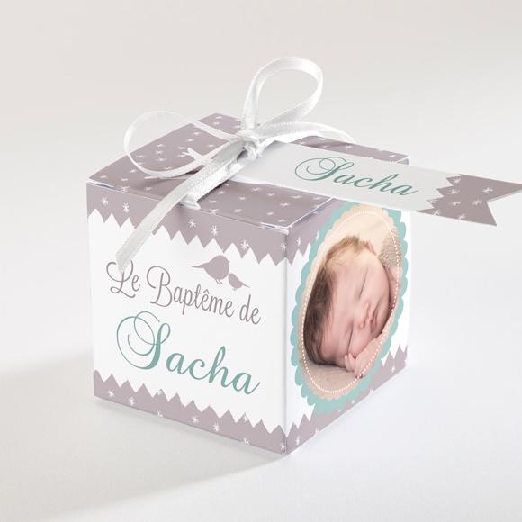 Boîte de dragées baptême Colombe et banderoles réf.N34013