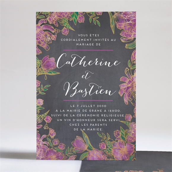 Faire-part mariage ardoise fleurie