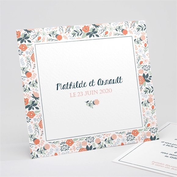 Faire-part mariage encadrement bleu et saumon