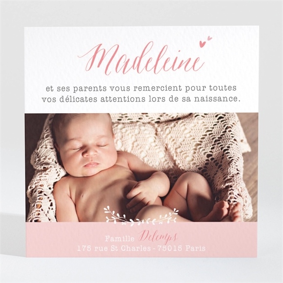 Remerciement naissance végétal pastel photo