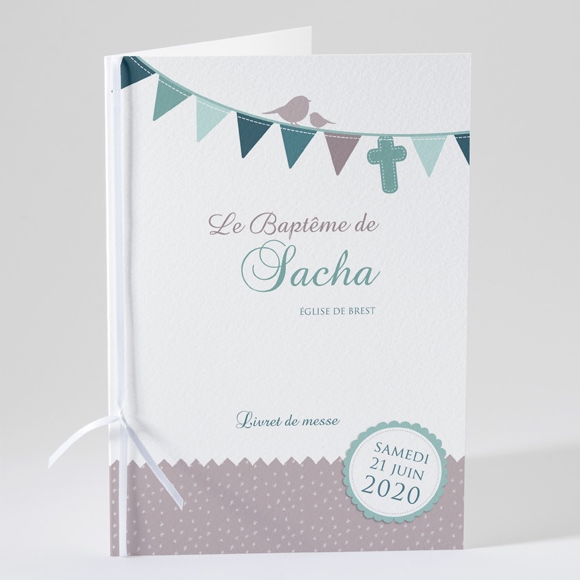 Livret de messe baptême Colombe et banderoles réf.N49126