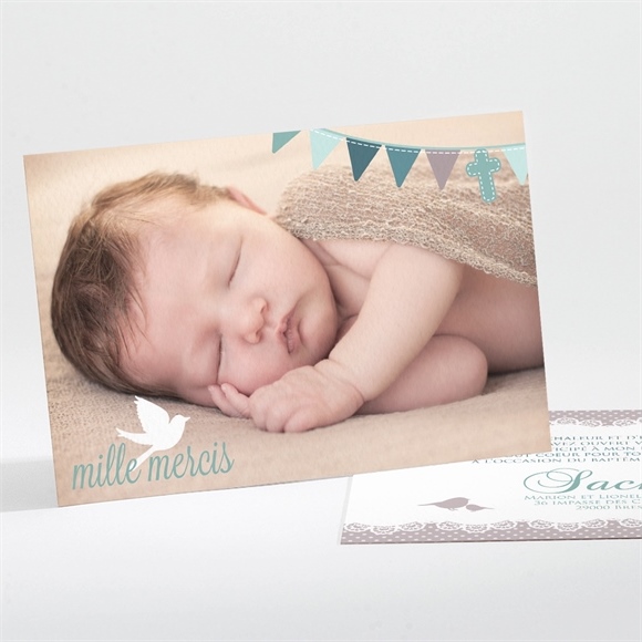 Remerciement baptême Colombe et banderoles réf.N111200