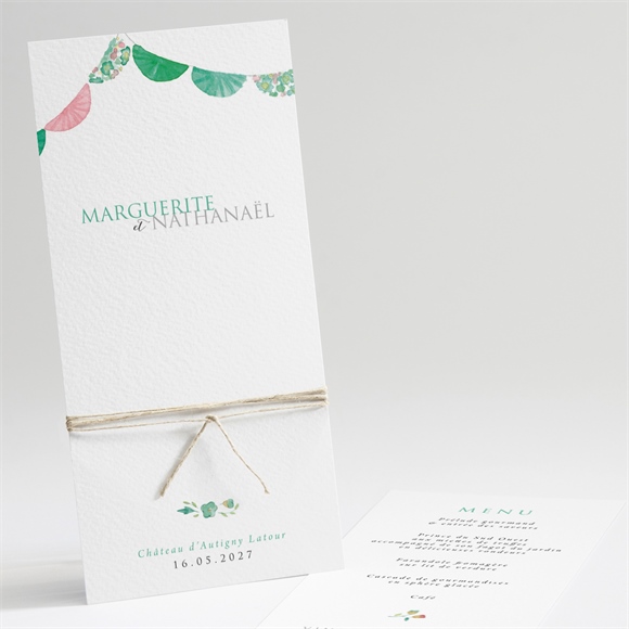Menu mariage vert et rose