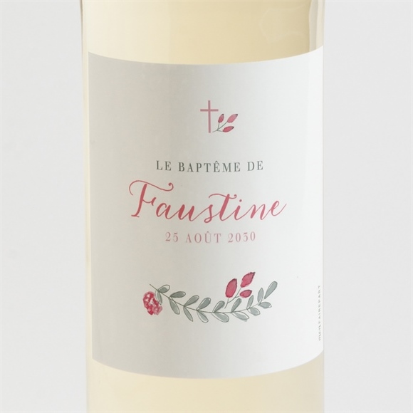 Etiquette de bouteille baptême Cadre de fleurs réf.N3001509