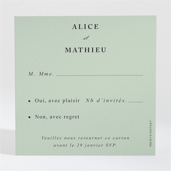 Carton réponse mariage tendre amande