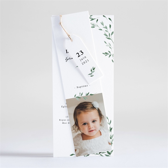 Faire-part de baptême décoration végétale
