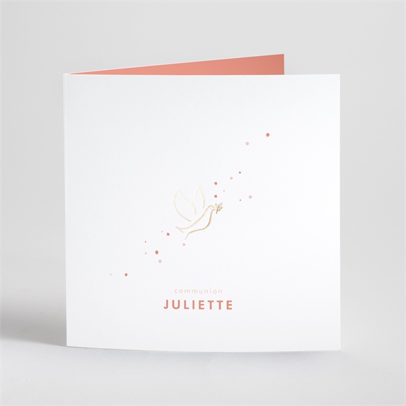 Faire-part communion colombe dorée