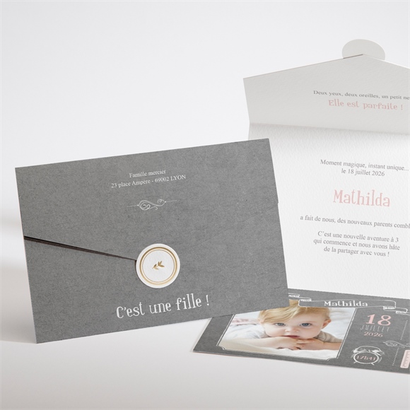 Faire-part naissance Touche Vintage enveloppe réf.N97139