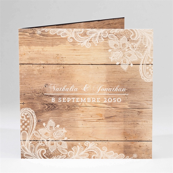 Faire-part mariage Boisé carré plié réf.N451269