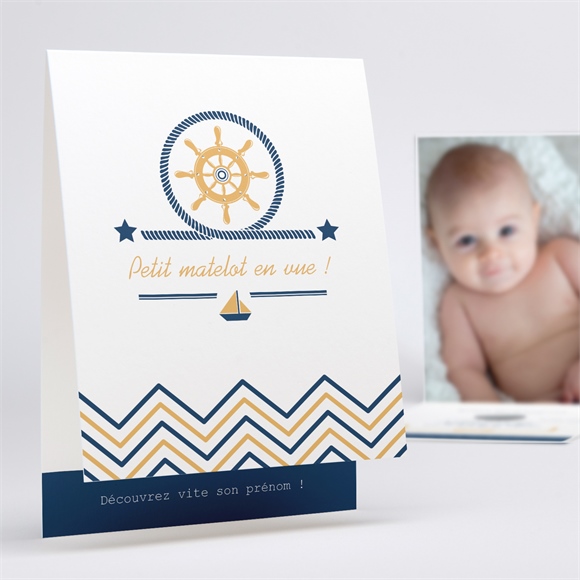 Faire-part naissance mon petit matelot plié décalé