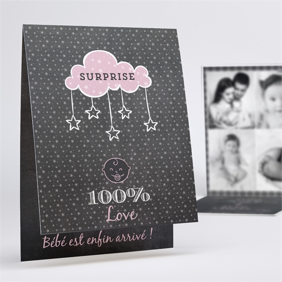 Faire-part naissance origami ardoise pli décalé