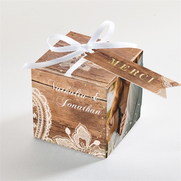 Boîte de dragées mariage Boisé dorure réf.N340527