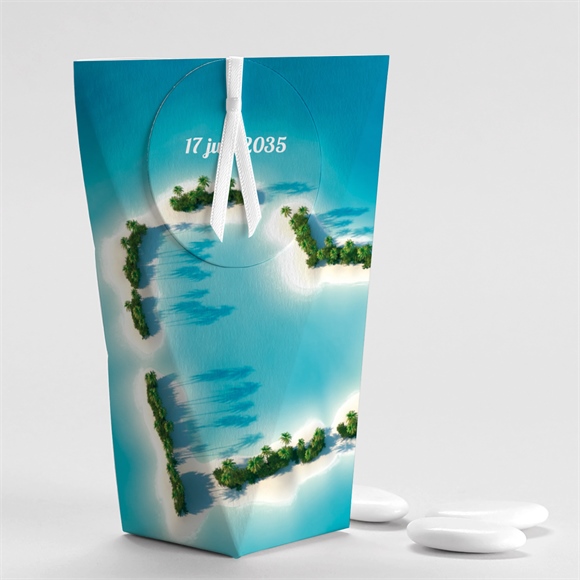 Boîte de dragées mariage eaux turquoises étui