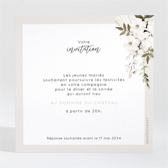 Carton d'invitation mariage Orchidées réf.N3002004