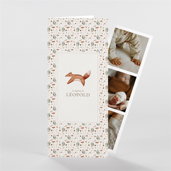 Faire-part de baptême renard en forêt