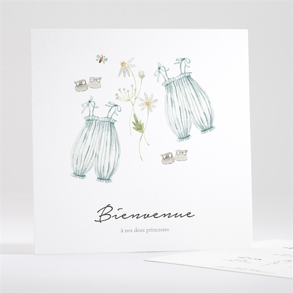 Faire-part naissance jumeaux barboteuse carré