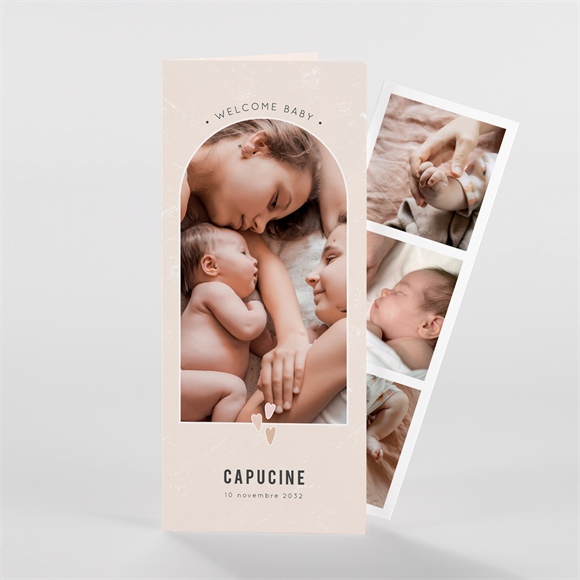 Faire-part naissance cœurs délicats photomaton