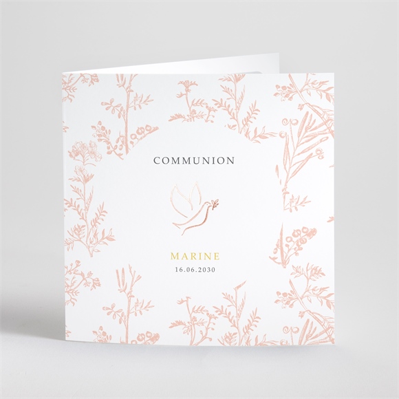 Faire-part communion gravures végétales dorure