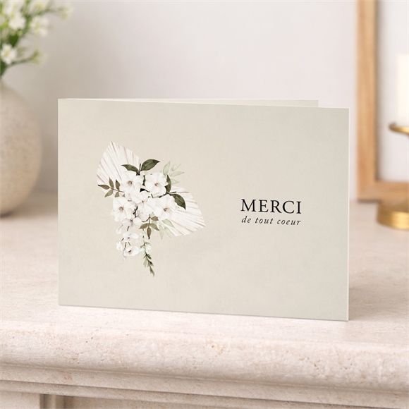 Remerciement décès bouquet blanc plié