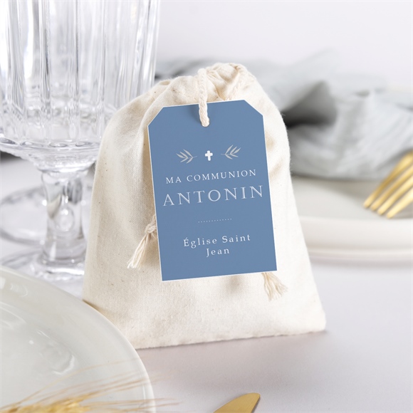 Boîte de dragées communion Bleu myosotis pochon réf.N79159