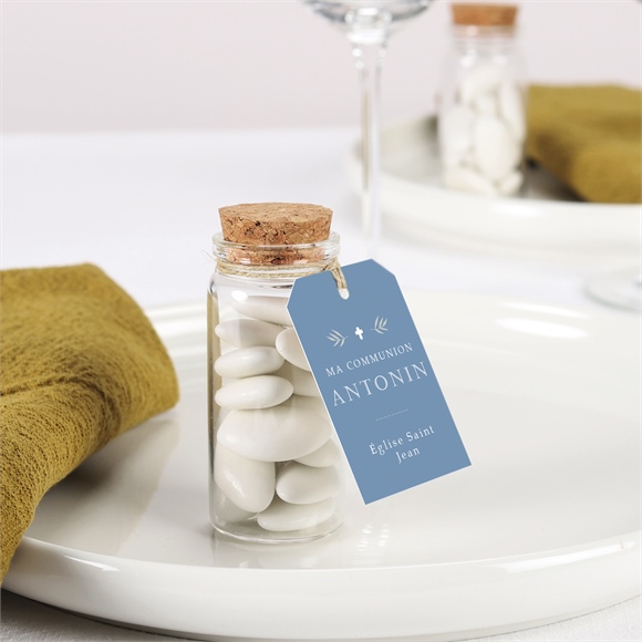 Boîte de dragées communion Bleu myosotis mignonette réf.N79160