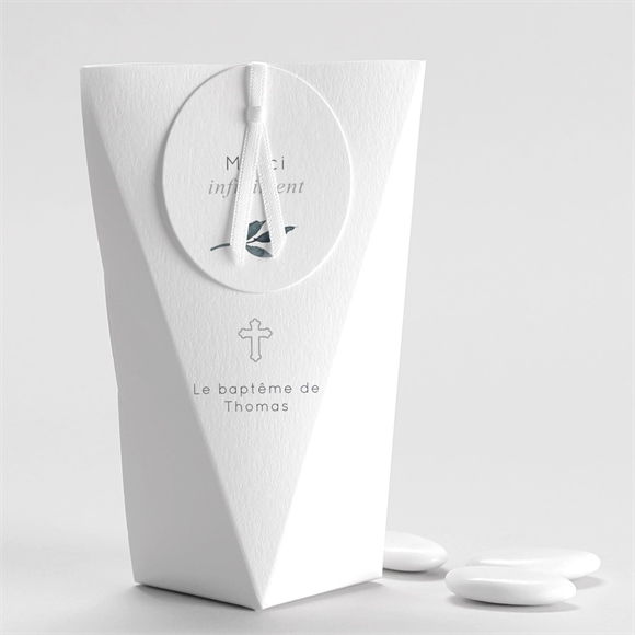 Boîte de dragées baptême adulte eucalyptus étui
