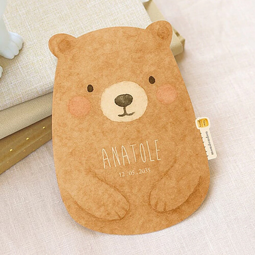 Faire-part de naissance en forme d'ourson