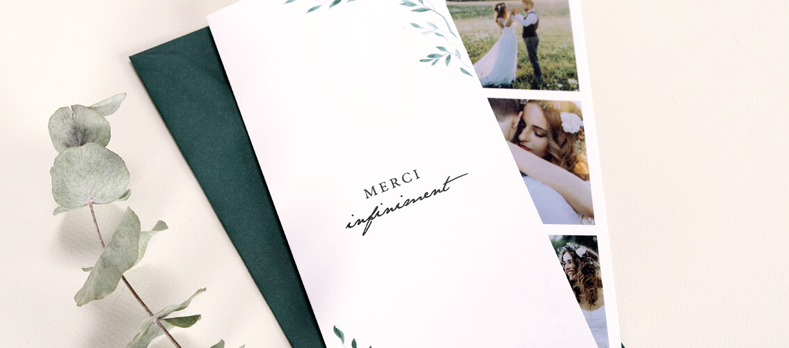 Un échantillon de carte de remerciement mariage