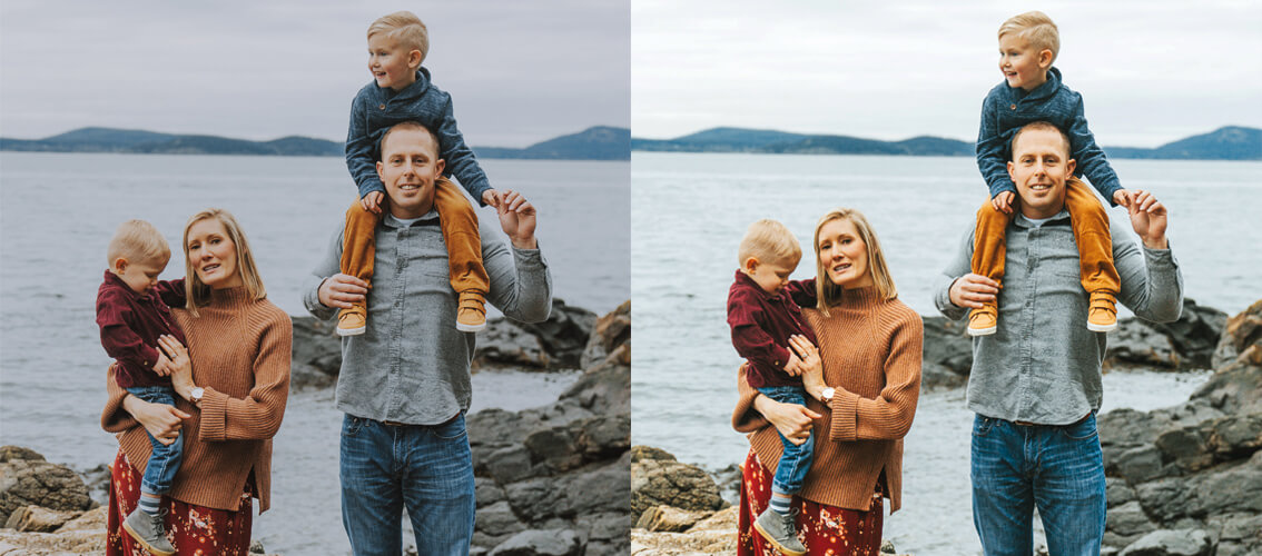 Comparaison de deux photos avant et après réglages